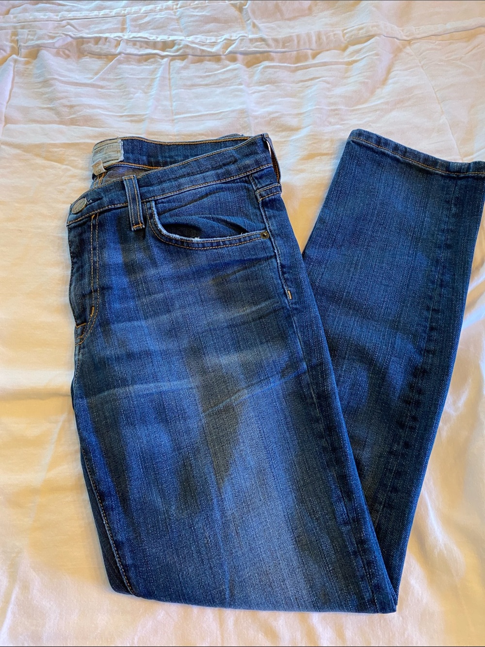 Current/Elliott The Fling Slim Boyfriend Cropped Jeans Gold Stitch